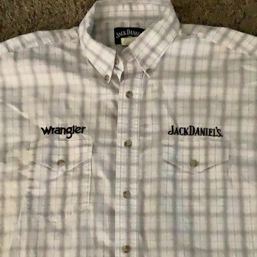 Wrangler Jack Daniels Large Tall White Plaid Western Shirt - Picture 3 of 10